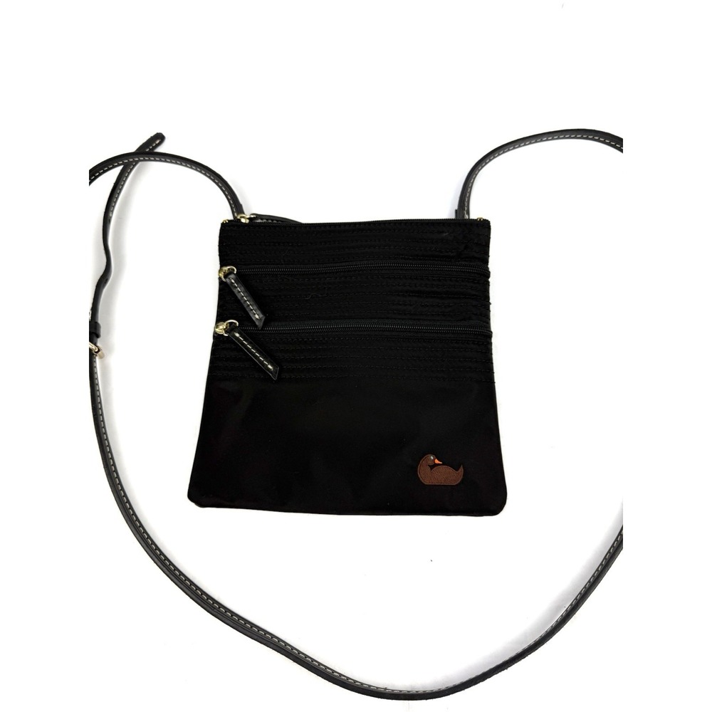 Dooney & Bourke North South Triple Zip Crossbody Bag Black Nylon Handbag Used 1x